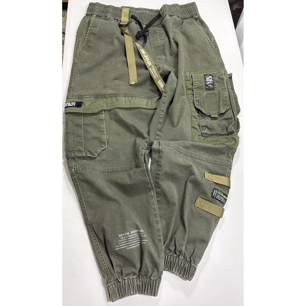 Mokewen Men's Jogger Cargo Techwear Pants Green 185/88A Cyberpunk SIZE IN DESCRI